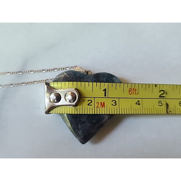 925 Sterling Silver Blue Jasper Heart Pendant Necklace Vintage - Picture 8 of 10